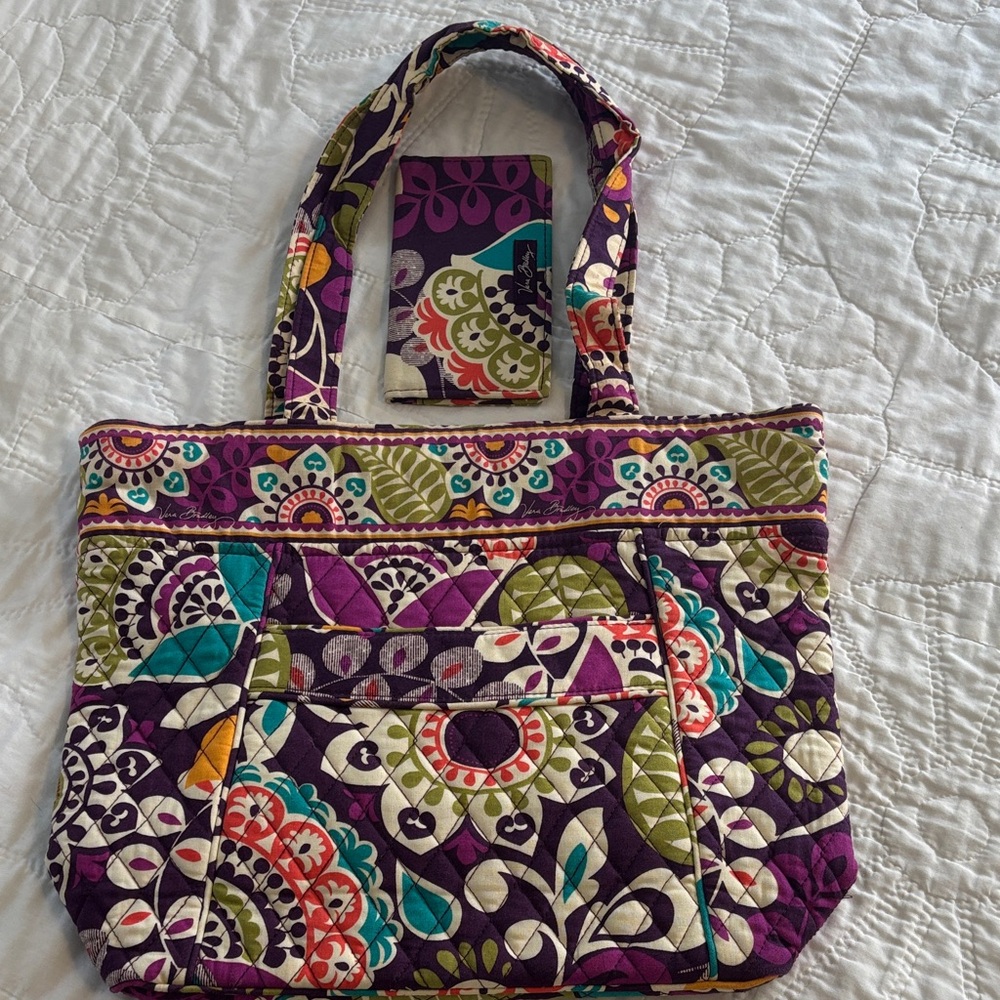 Vera Bradley Plum Crazy Classic Tote Bag & Accessory